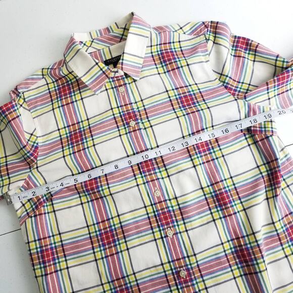 Talbots Petites White Red / Pink Yellow Paid Button Down Size MP - Picture 3 of 7